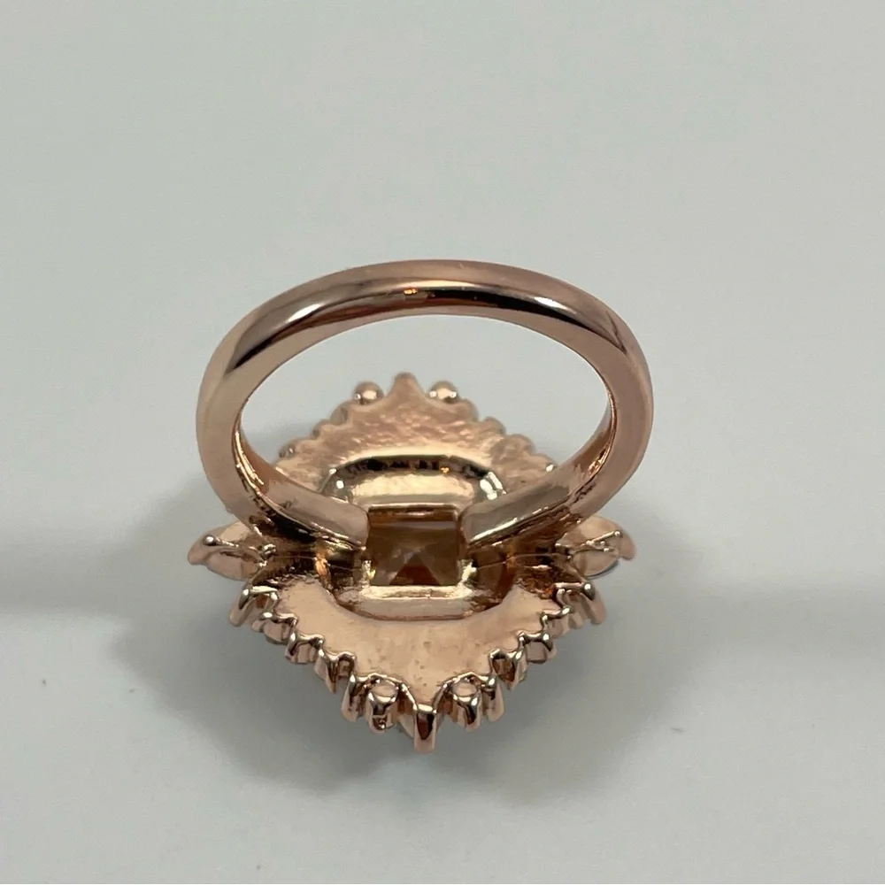 Ring Art Deco Champagne Diamond CZ Princess Cut Halo Gold Tone Plated Boho